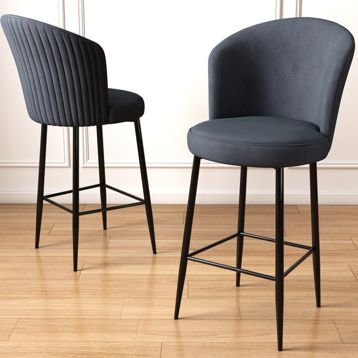 Hanah Home Juego de 2 Taburetes de Bar Anthracite, Negro, Tela Babyface, Metal